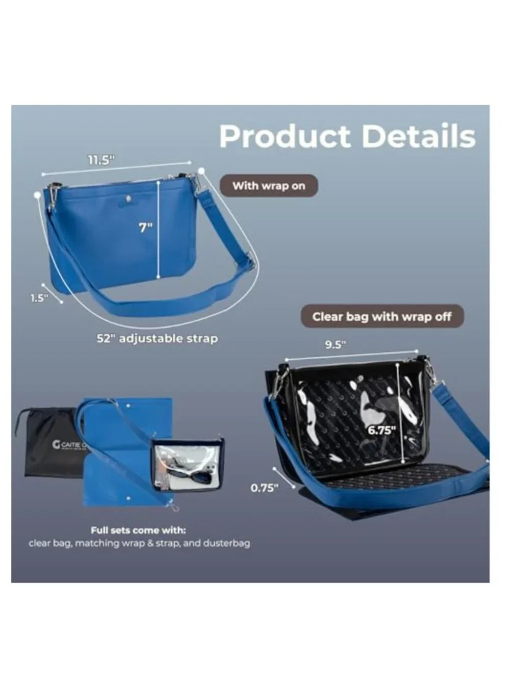 Clear Stadium Bag with Privacy Wrap, PVC Crossbody Tote for Concerts & Sports
